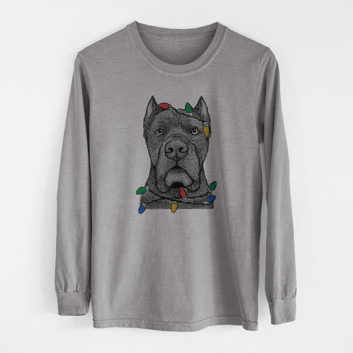 Christmas Lights Bruno the Cane Corso - Heavyweight 100% Cotton Long Sleeve