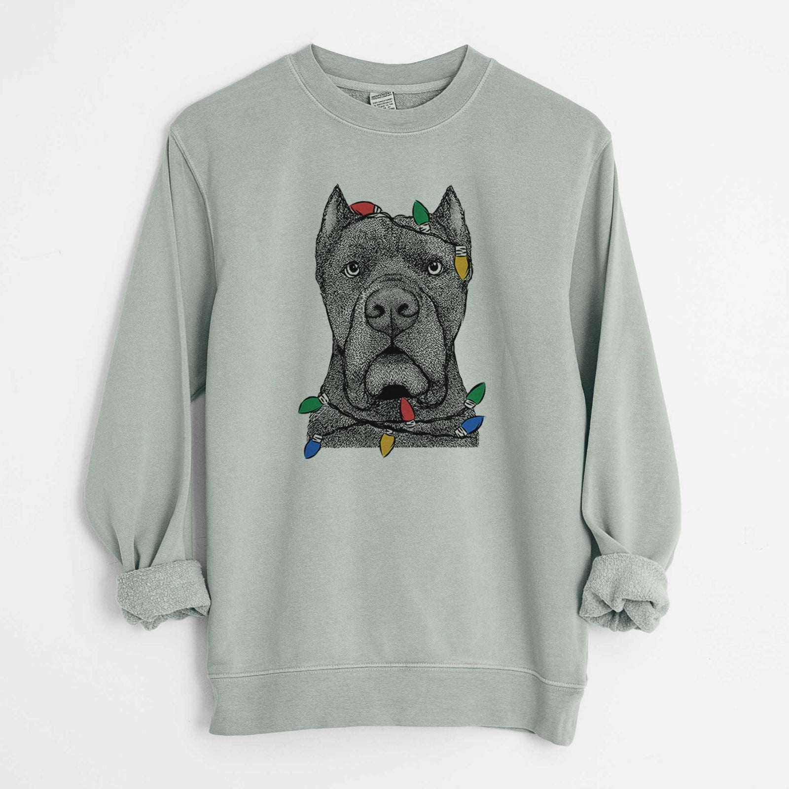 Christmas Lights Bruno the Cane Corso - Unisex Pigment Dyed Crew Sweatshirt