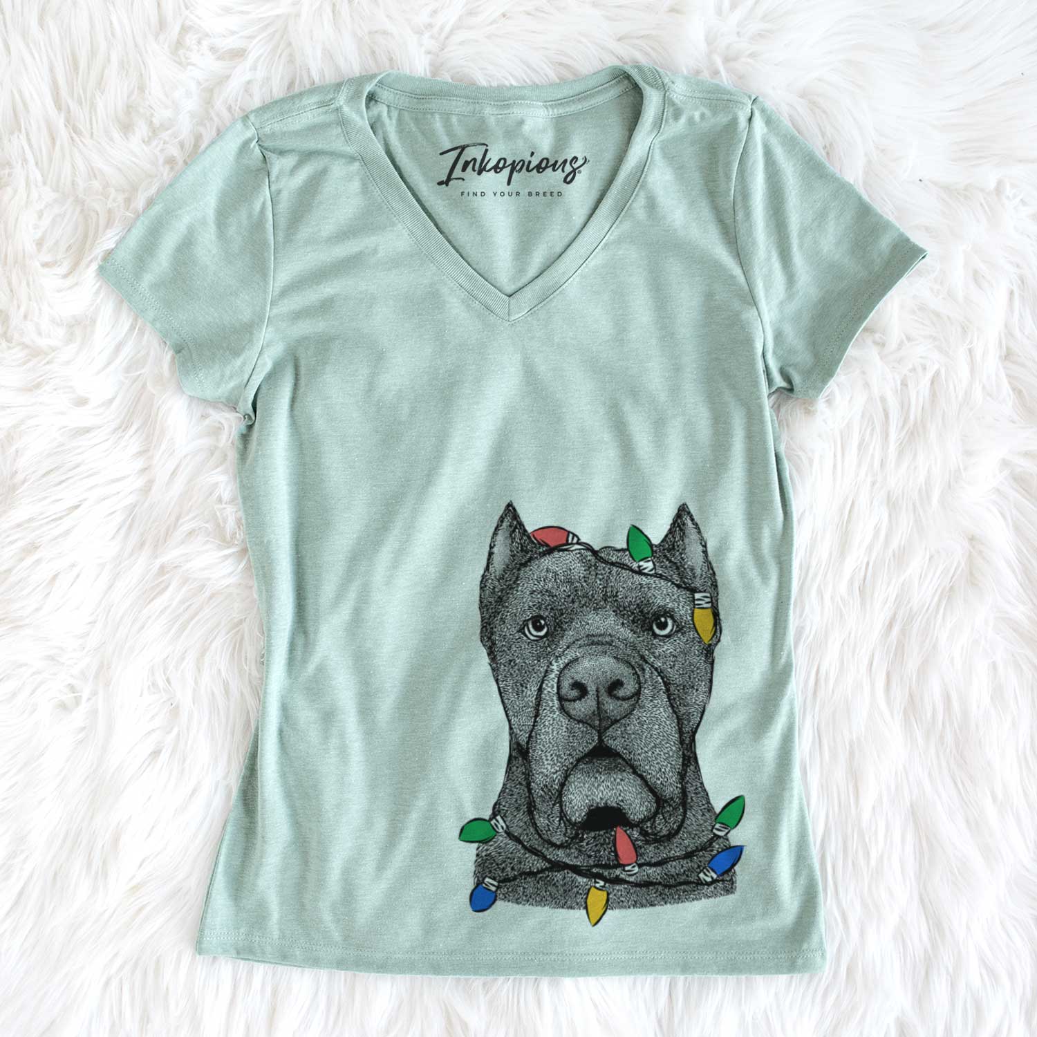 Christmas Lights Bruno the Cane Corso - Women's V-neck Shirt