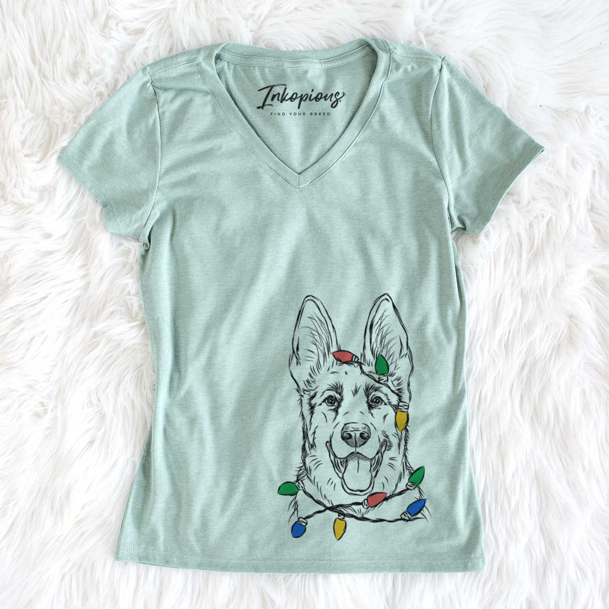 Christmas Lights Brutus the German Shepherd - Women&#39;s V-neck Shirt