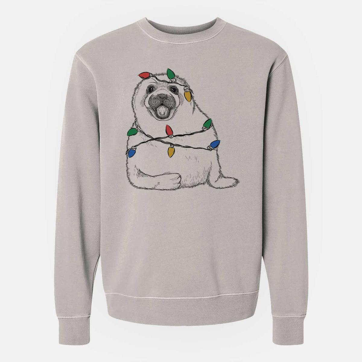 Christmas Lights Bub the Harp Seal - Unisex Pigment Dyed Crew Sweatshirt