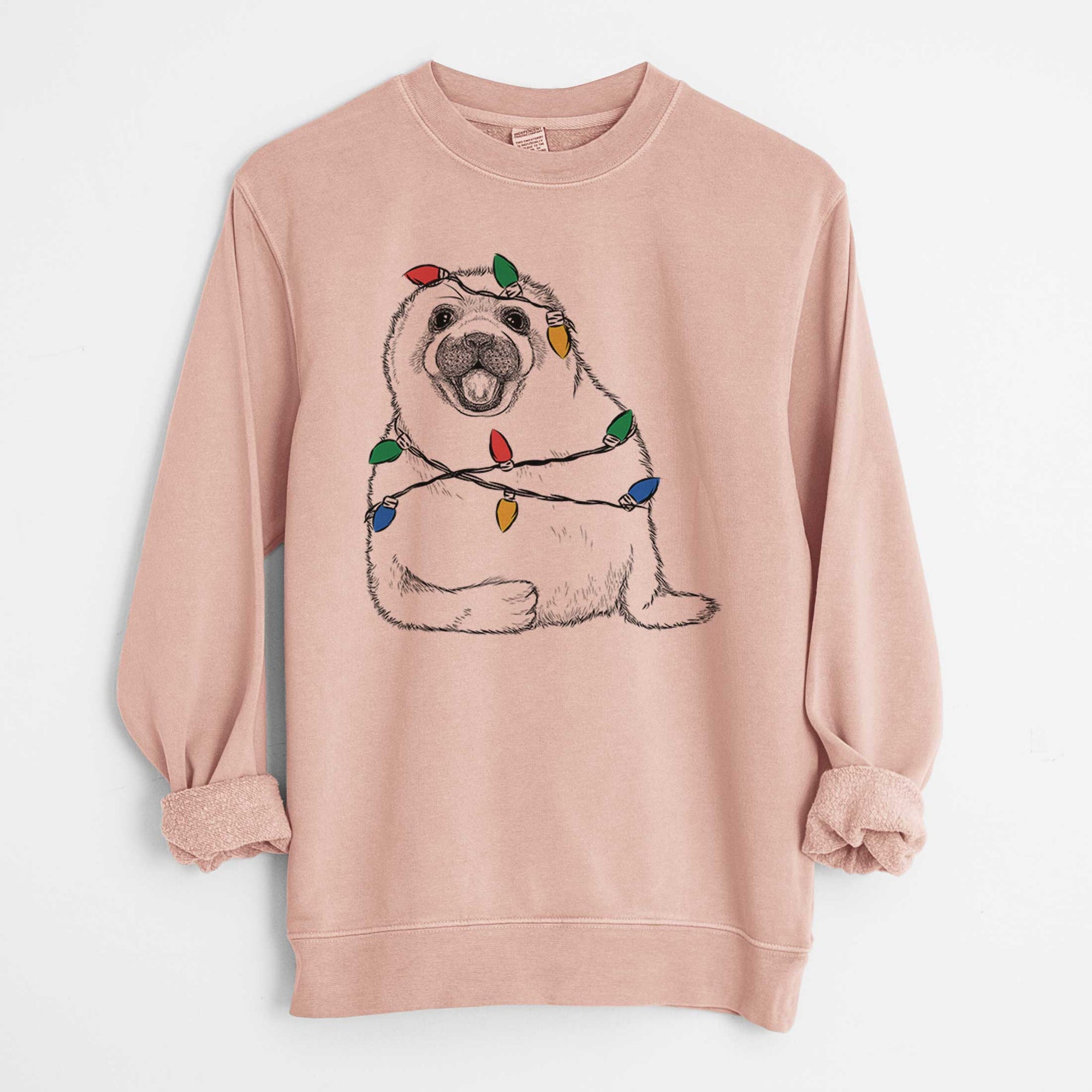 Christmas Lights Bub the Harp Seal - Unisex Pigment Dyed Crew Sweatshirt