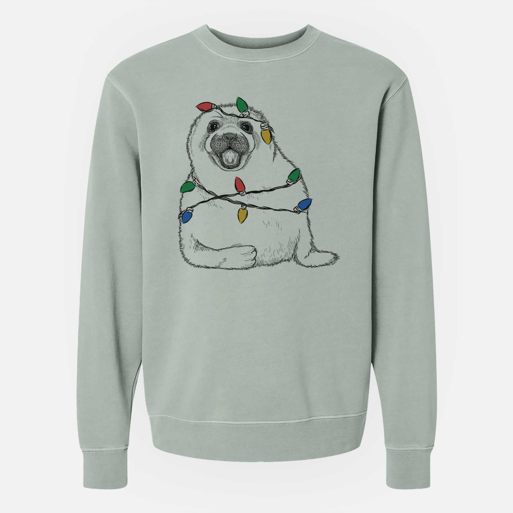 Christmas Lights Bub the Harp Seal - Unisex Pigment Dyed Crew Sweatshirt