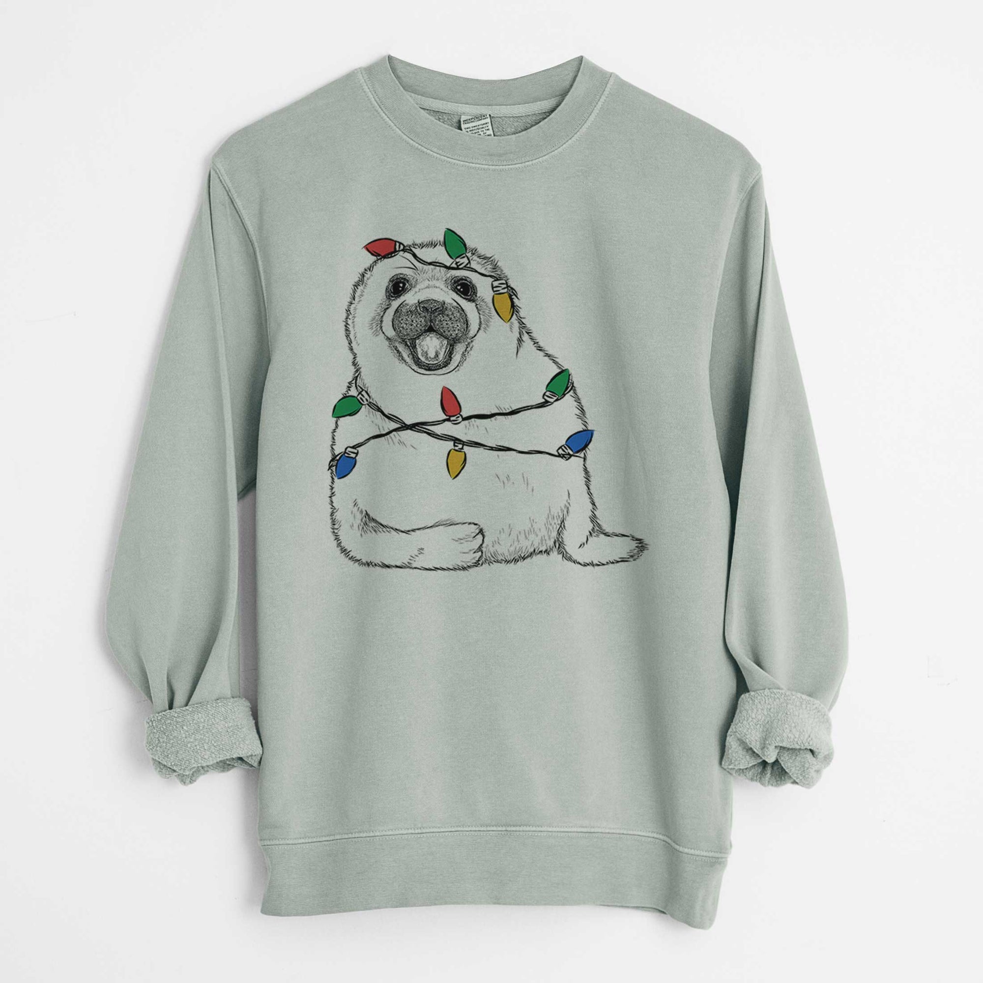 Christmas Lights Bub the Harp Seal - Unisex Pigment Dyed Crew Sweatshirt