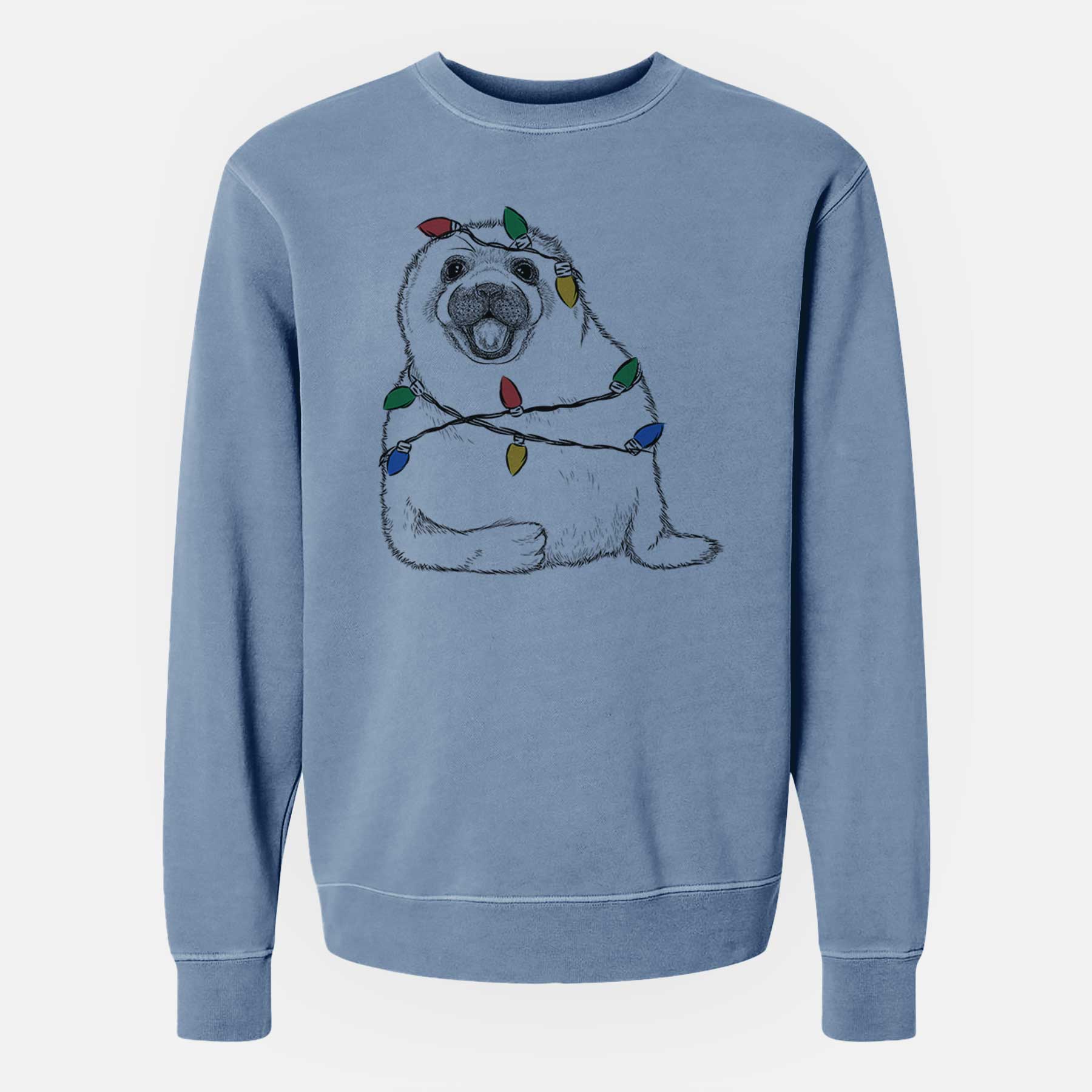 Christmas Lights Bub the Harp Seal - Unisex Pigment Dyed Crew Sweatshirt