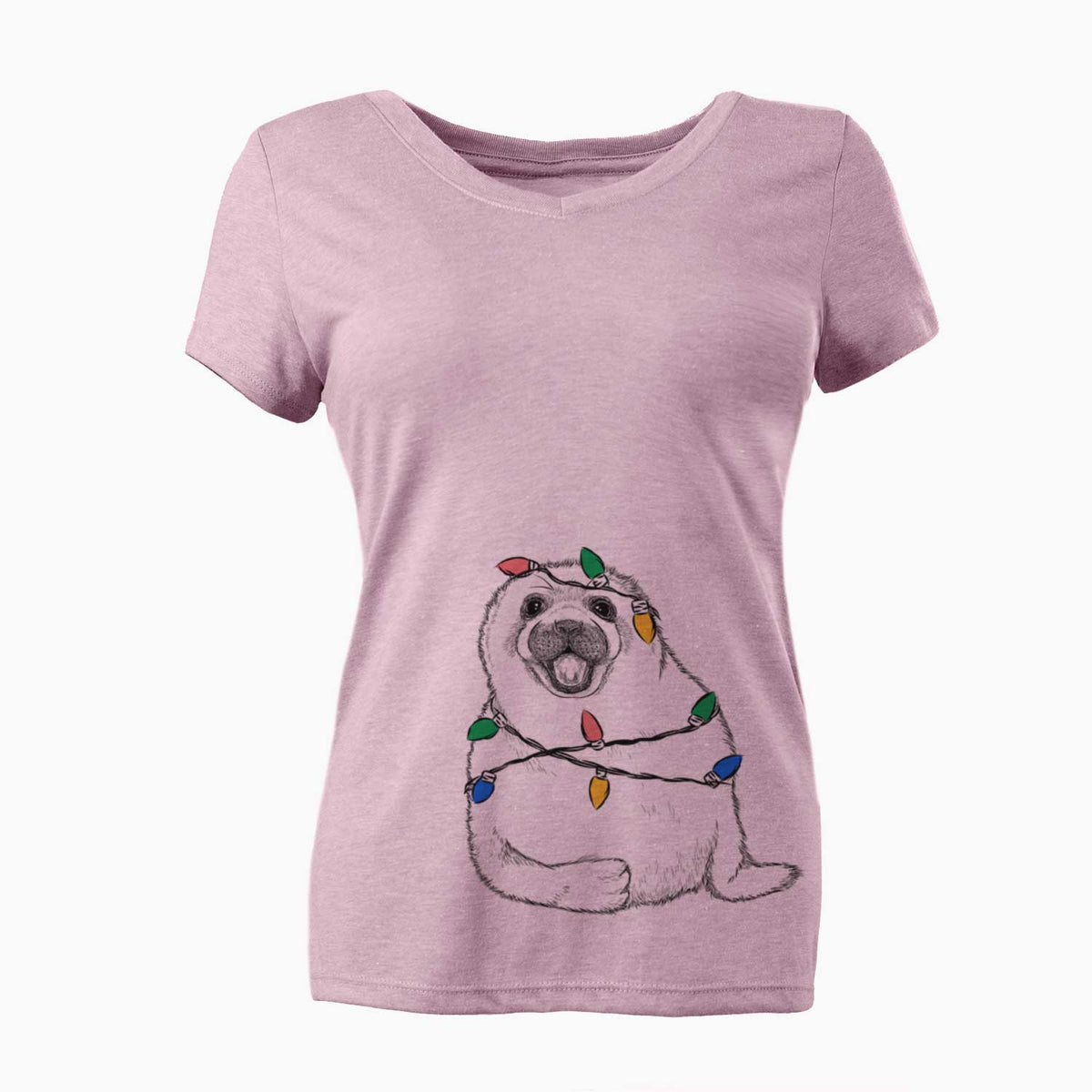 Christmas Lights Bub the Harp Seal - Women's V-neck Shirt