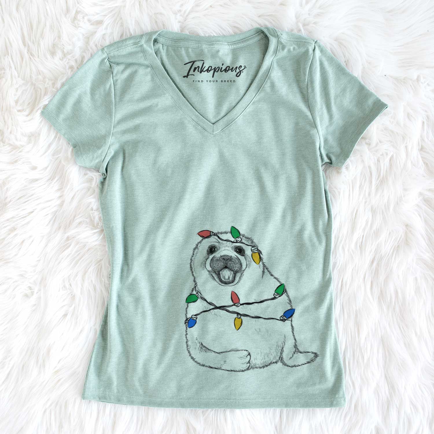 Christmas Lights Bub the Harp Seal - Women's V-neck Shirt