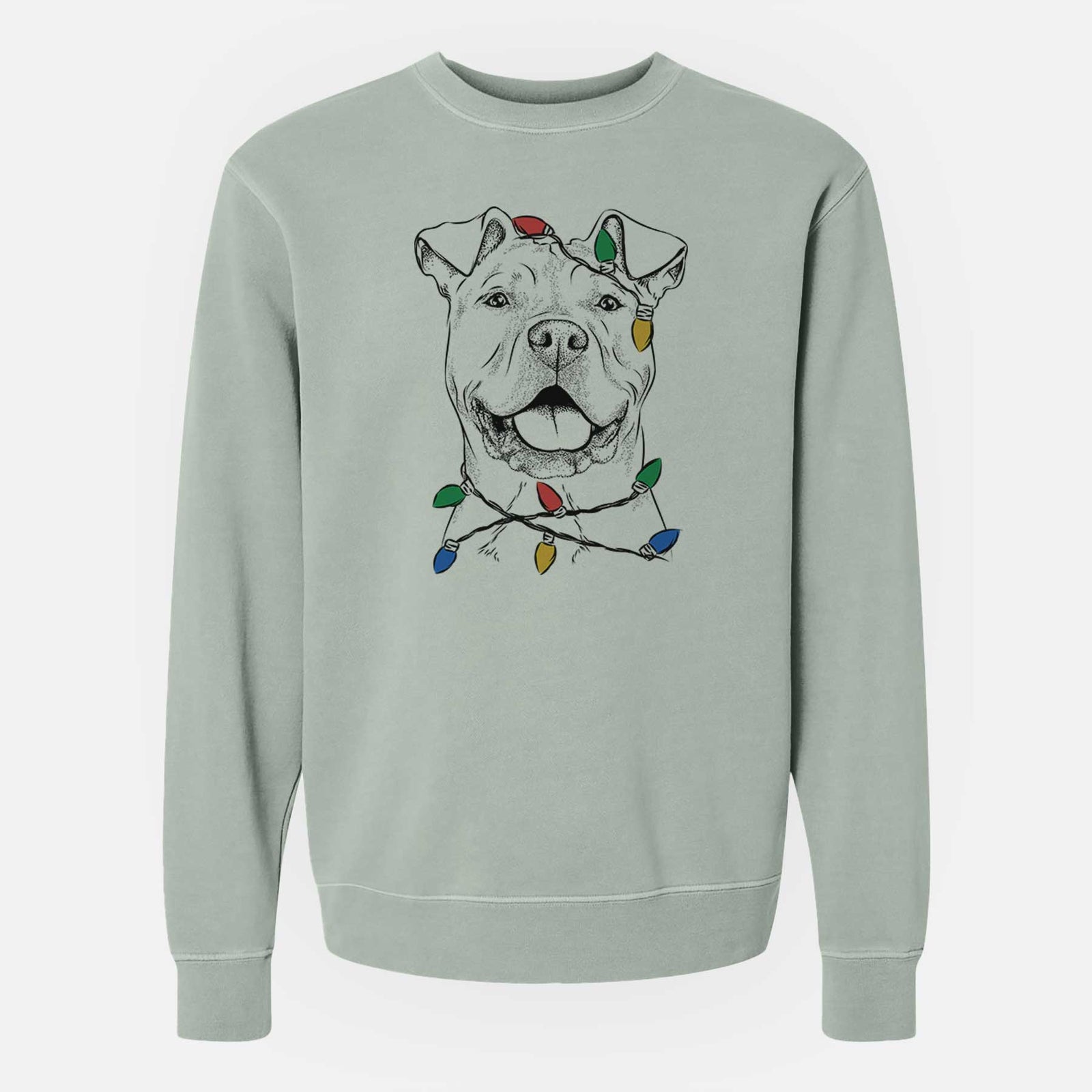 Christmas Lights Bubba Scraps the American Staffordshire Mix - Unisex Pigment Dyed Crew Sweatshirt