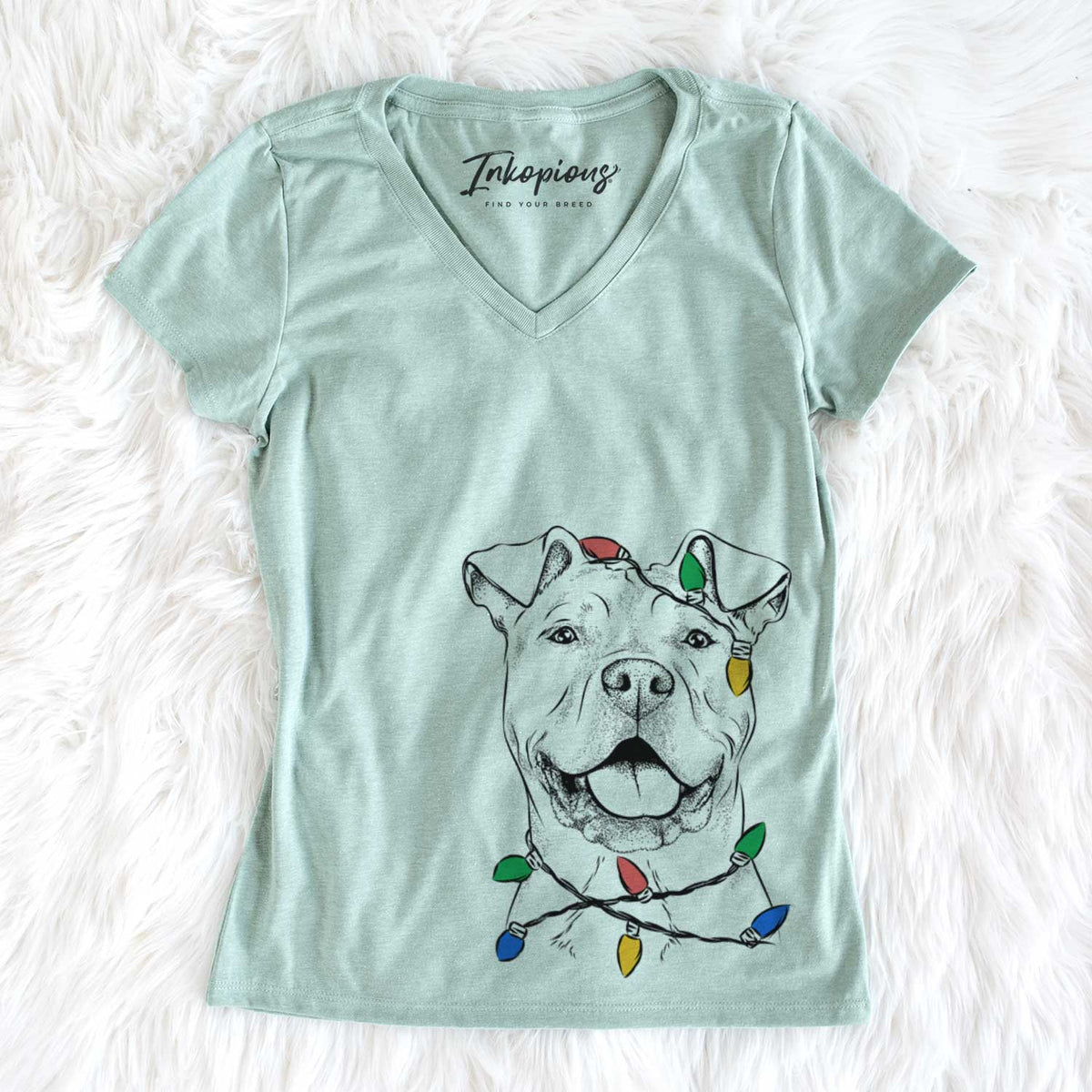 Christmas Lights Bubba Scraps the American Staffordshire Mix - Women&#39;s V-neck Shirt