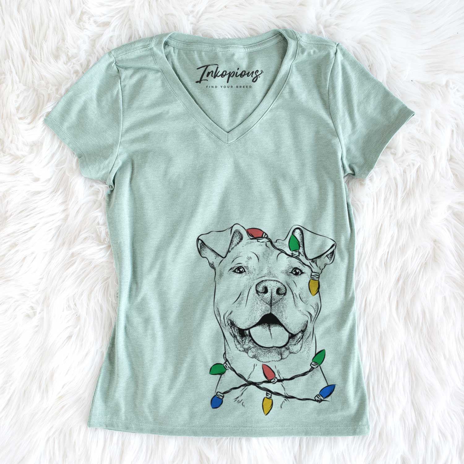 Christmas Lights Bubba Scraps the American Staffordshire Mix - Women's V-neck Shirt