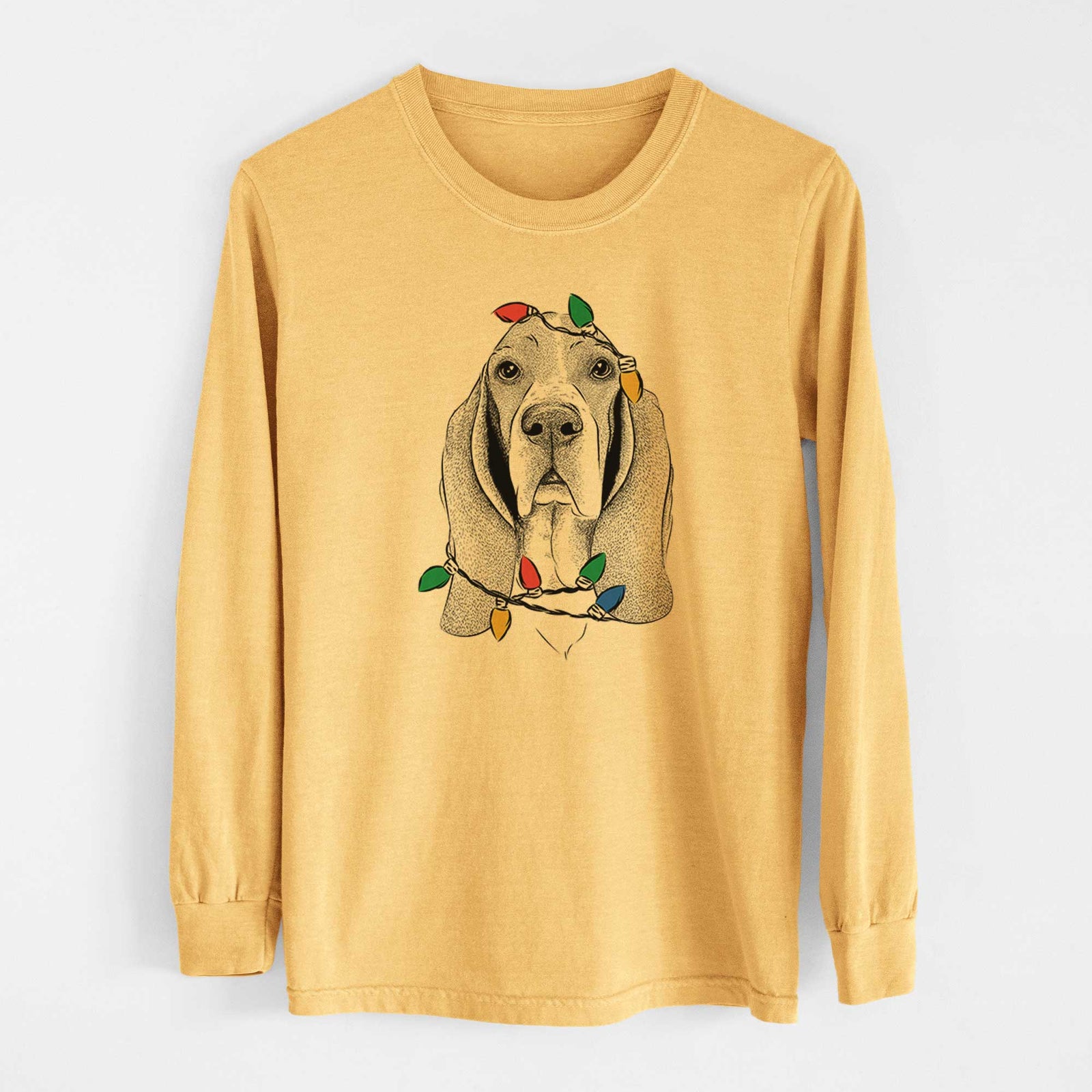 Christmas Lights Buckley the Basset Hound - Heavyweight 100% Cotton Long Sleeve