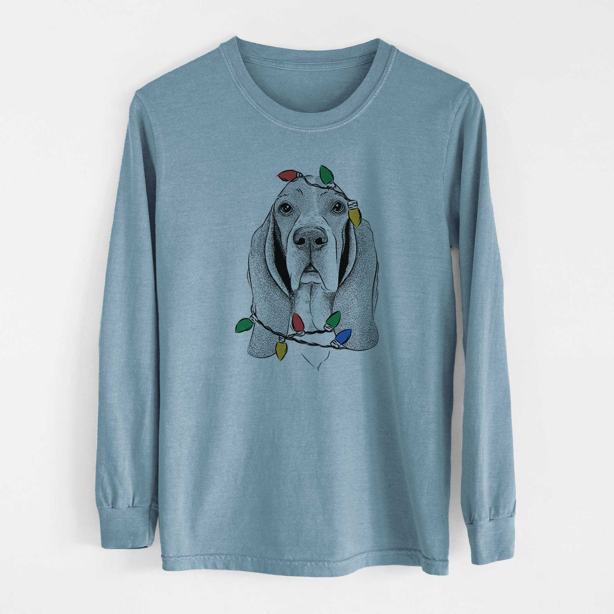 Christmas Lights Buckley the Basset Hound - Heavyweight 100% Cotton Long Sleeve