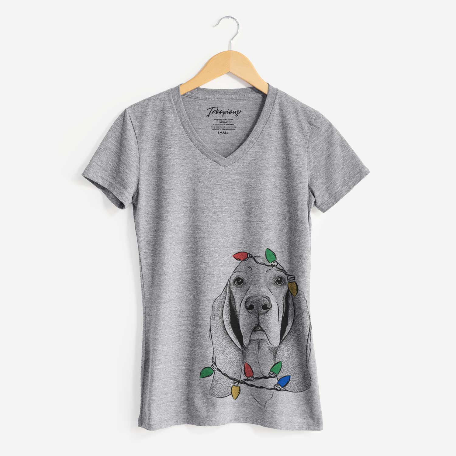 Christmas Lights Buckley the Basset Hound - Women's V-neck Shirt