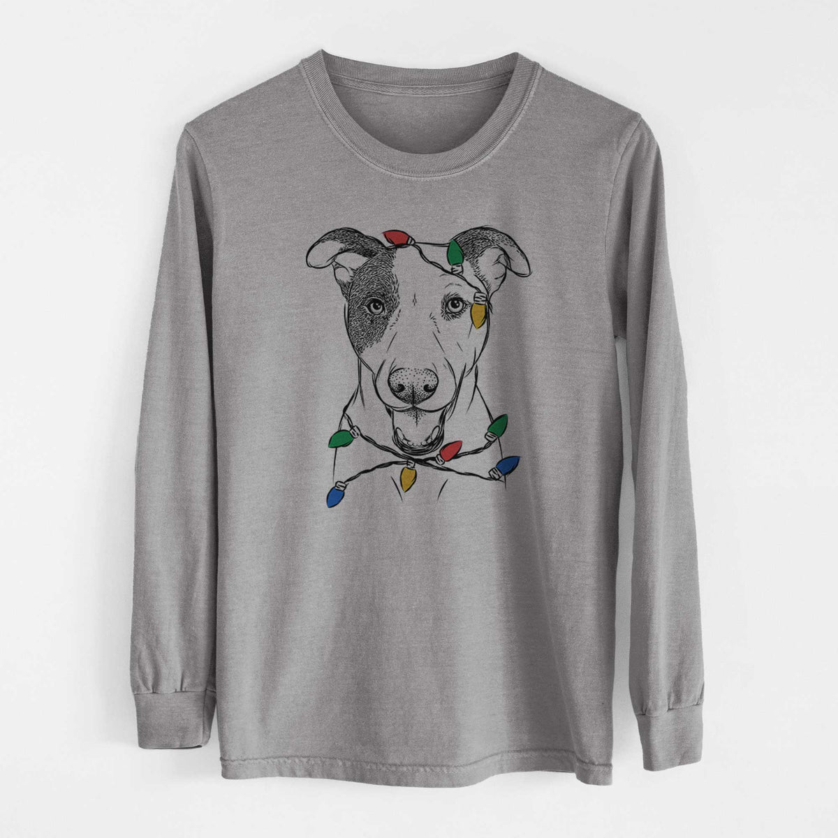 Christmas Lights Bucky the Mixed Breed - Heavyweight 100% Cotton Long Sleeve
