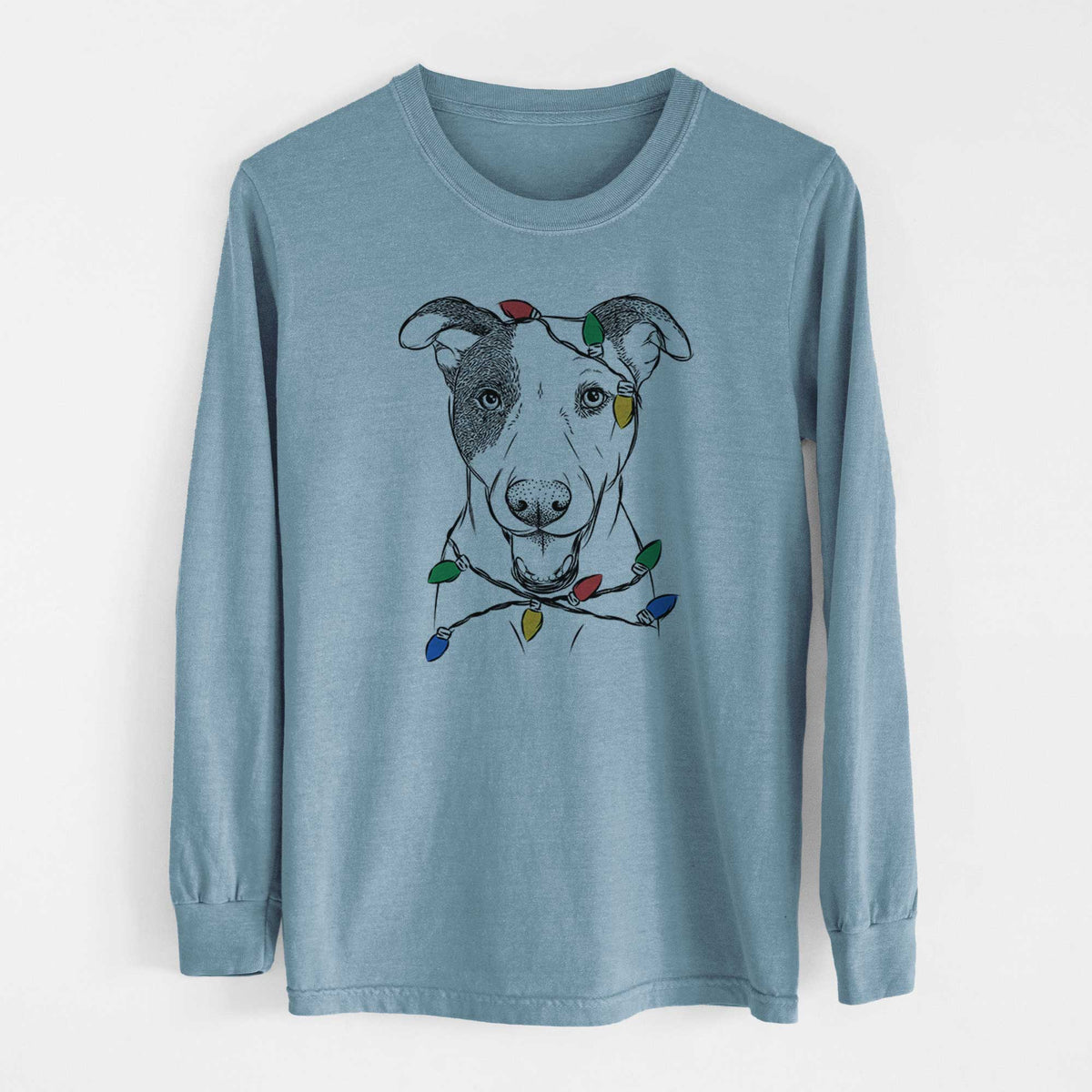 Christmas Lights Bucky the Mixed Breed - Heavyweight 100% Cotton Long Sleeve