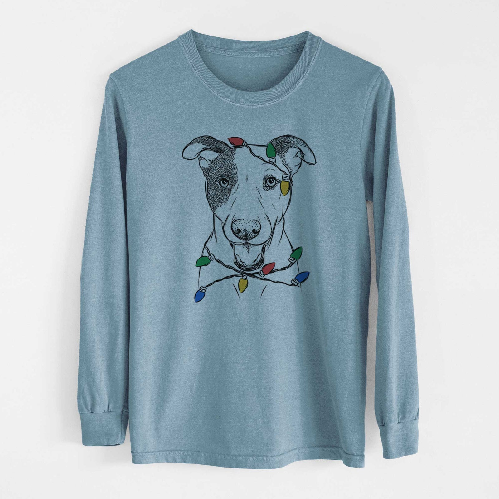 Christmas Lights Bucky the Mixed Breed - Heavyweight 100% Cotton Long Sleeve