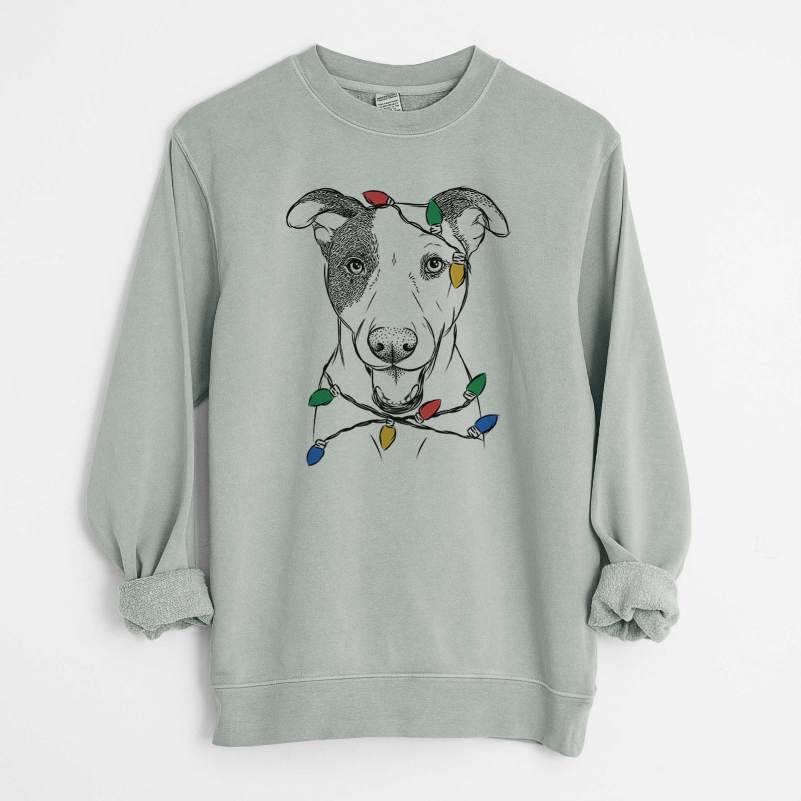 Christmas Lights Bucky the Mixed Breed - Unisex Pigment Dyed Crew Sweatshirt