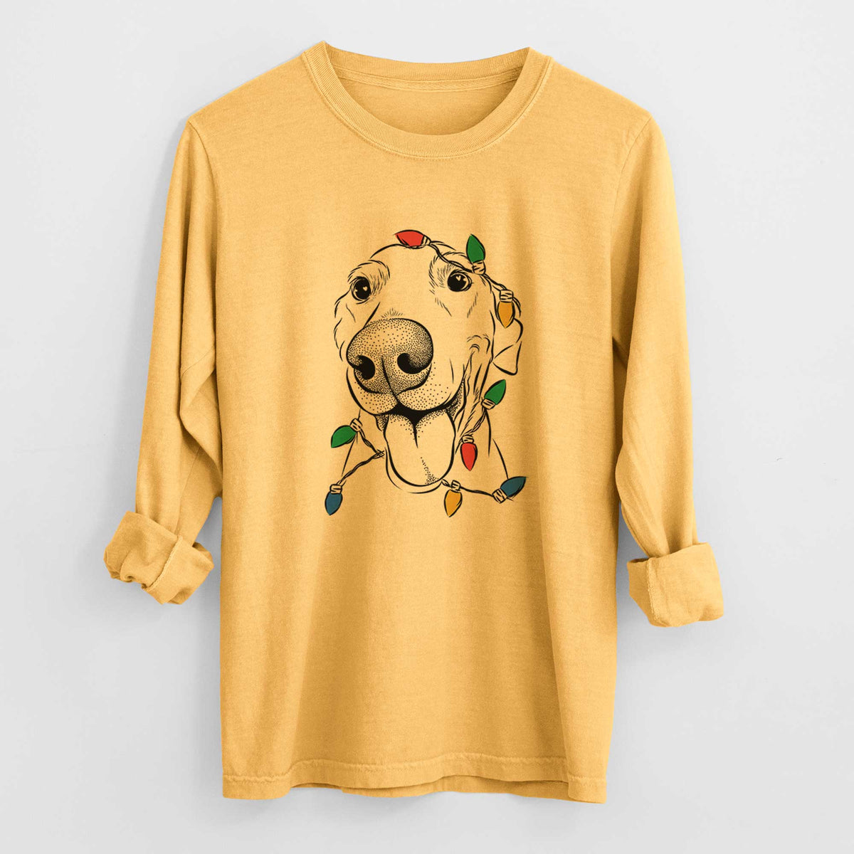 Christmas Lights Buddy the Buddy the Sato / American Village Dog - Heavyweight 100% Cotton Long Sleeve