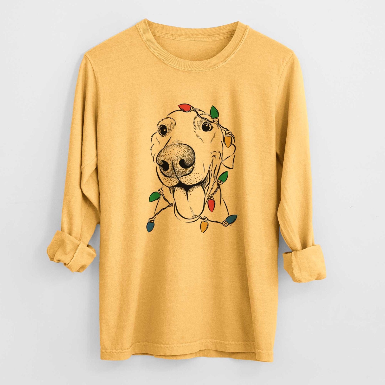 Christmas Lights Buddy the Buddy the Sato / American Village Dog - Heavyweight 100% Cotton Long Sleeve