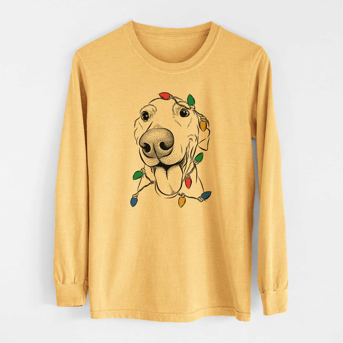Christmas Lights Buddy the Buddy the Sato / American Village Dog - Heavyweight 100% Cotton Long Sleeve