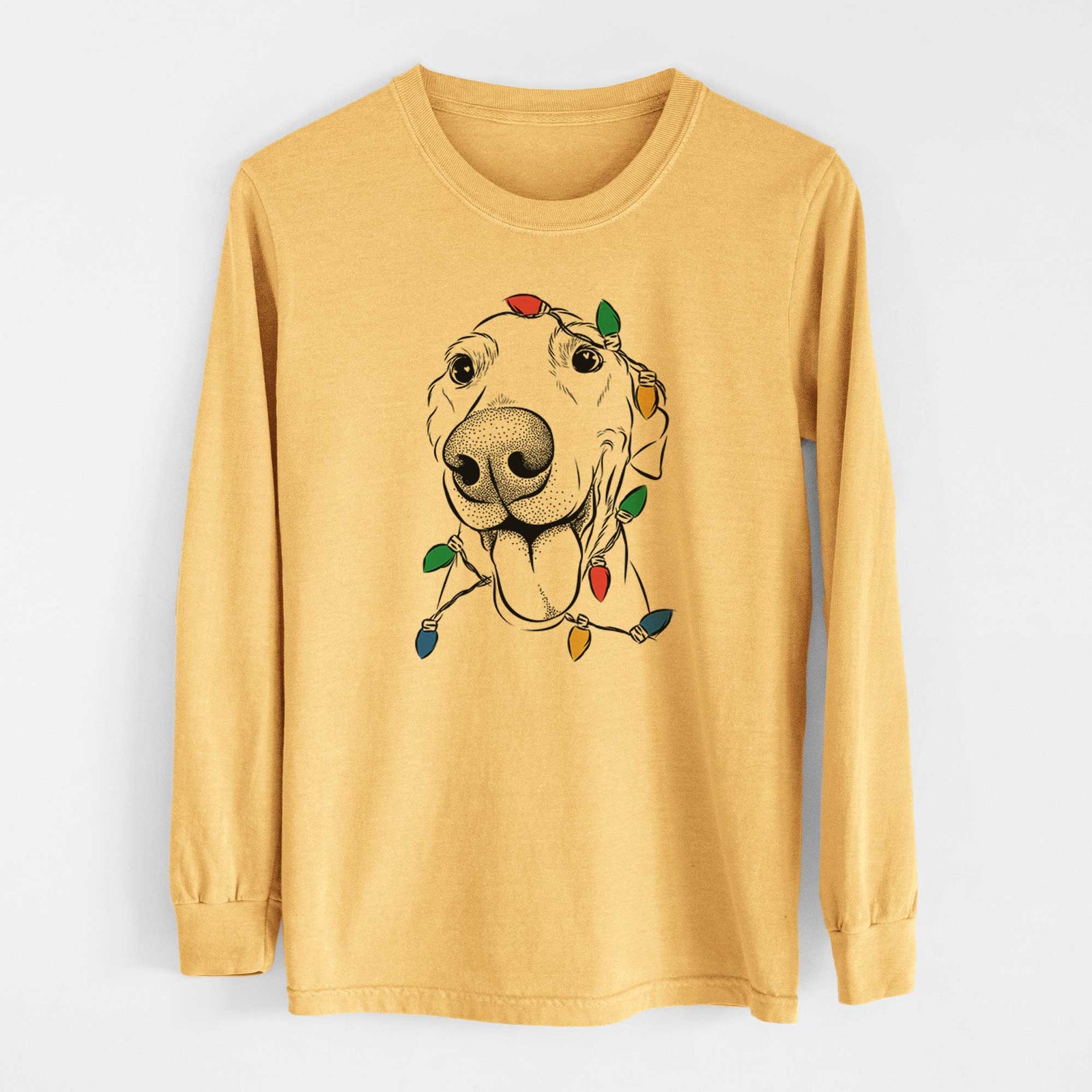 Christmas Lights Buddy the Buddy the Sato / American Village Dog - Heavyweight 100% Cotton Long Sleeve