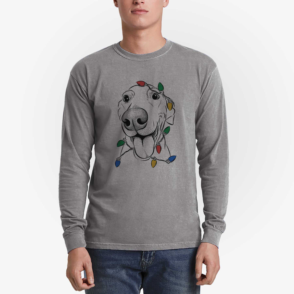 Christmas Lights Buddy the Buddy the Sato / American Village Dog - Heavyweight 100% Cotton Long Sleeve