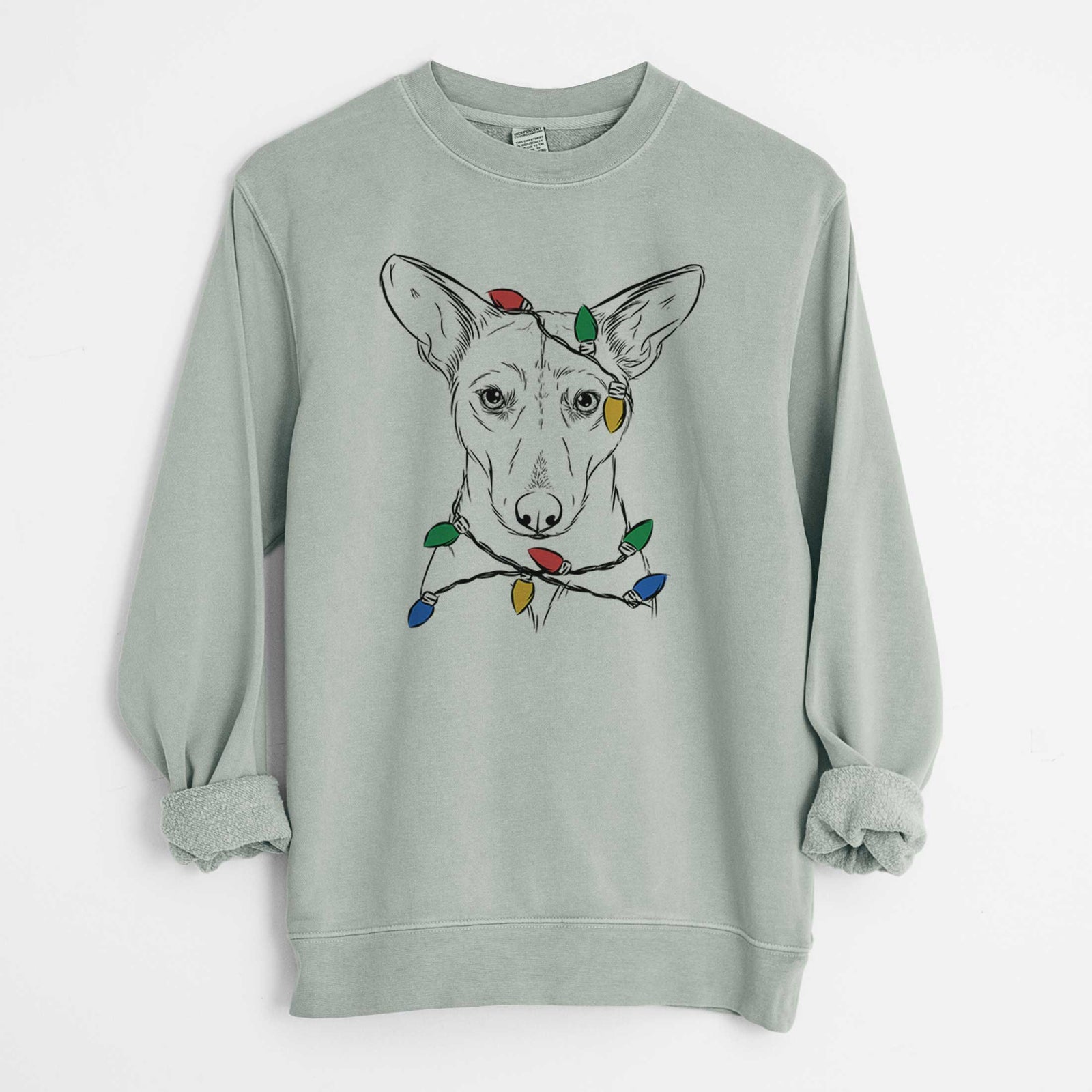 Christmas Lights Buff the Dorgi - Unisex Pigment Dyed Crew Sweatshirt