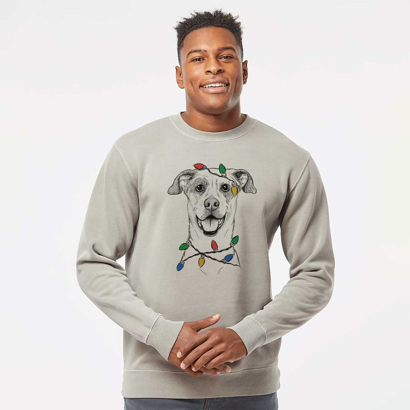 Christmas Lights Buffy the Mixed Breed - Unisex Pigment Dyed Crew Sweatshirt