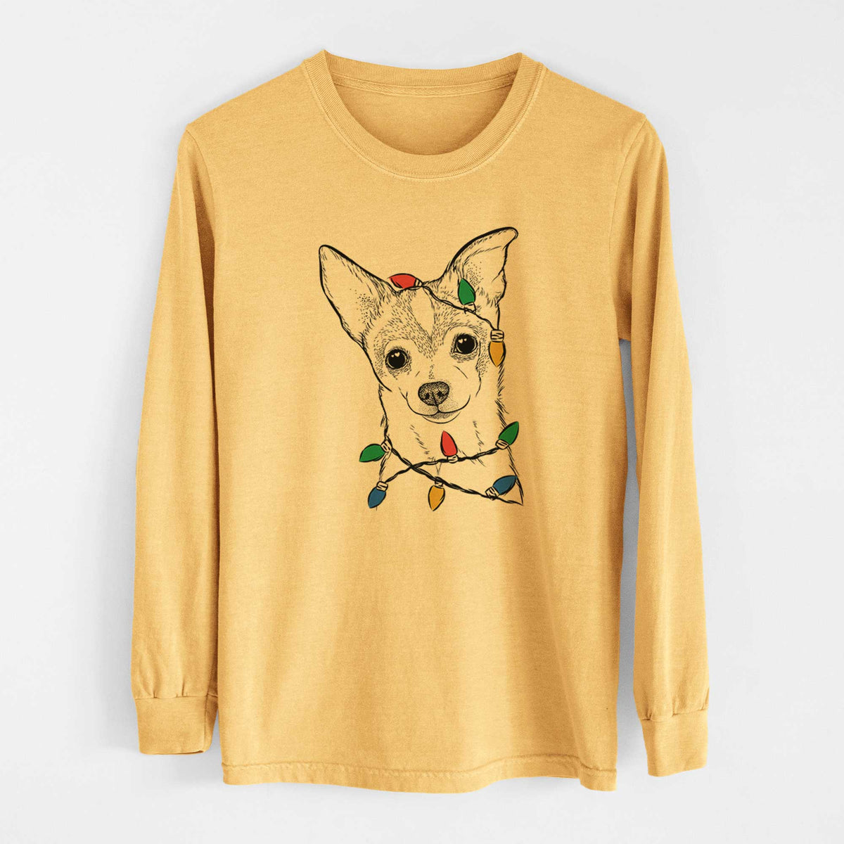 Christmas Lights Buggy the Chihuahua - Heavyweight 100% Cotton Long Sleeve