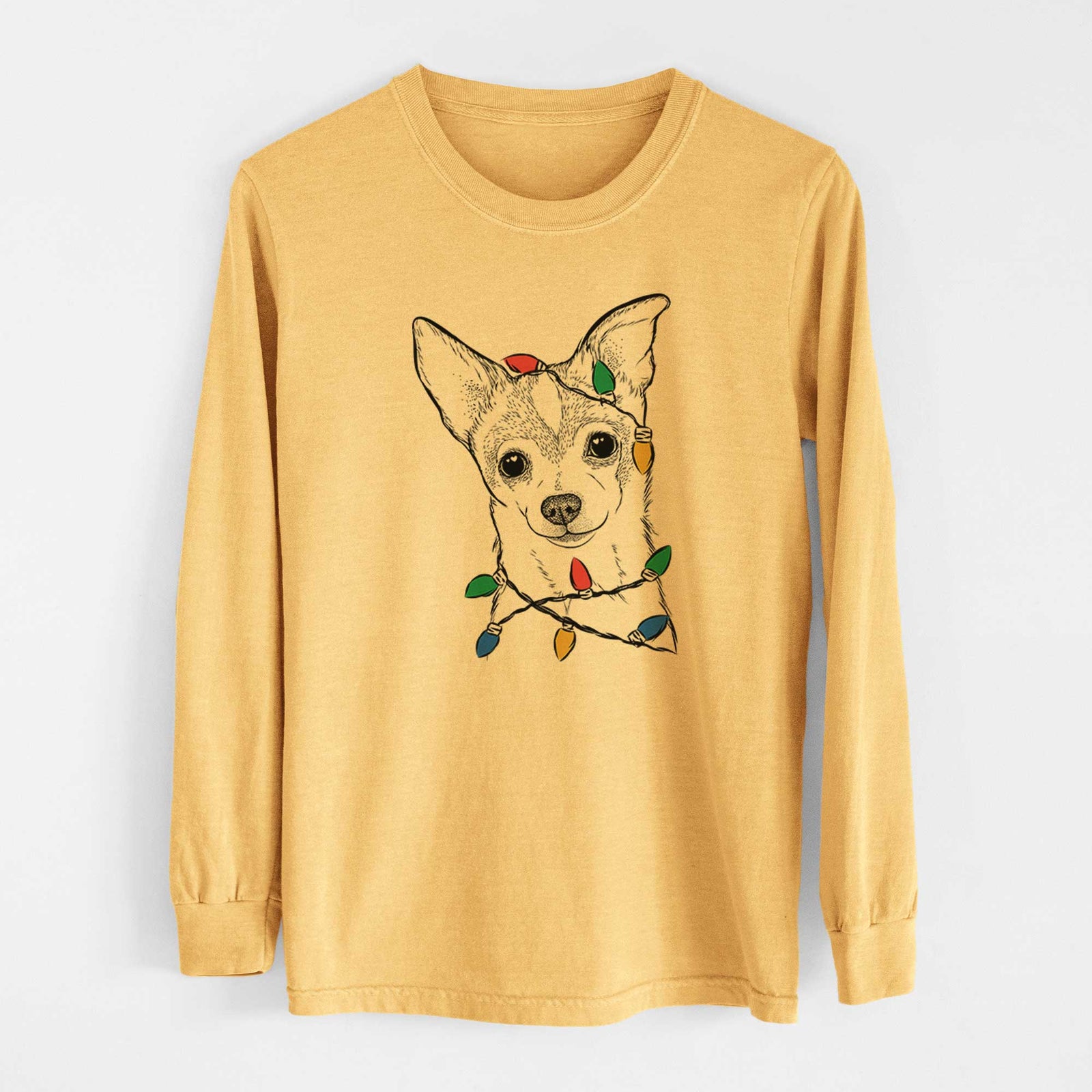 Christmas Lights Buggy the Chihuahua - Heavyweight 100% Cotton Long Sleeve