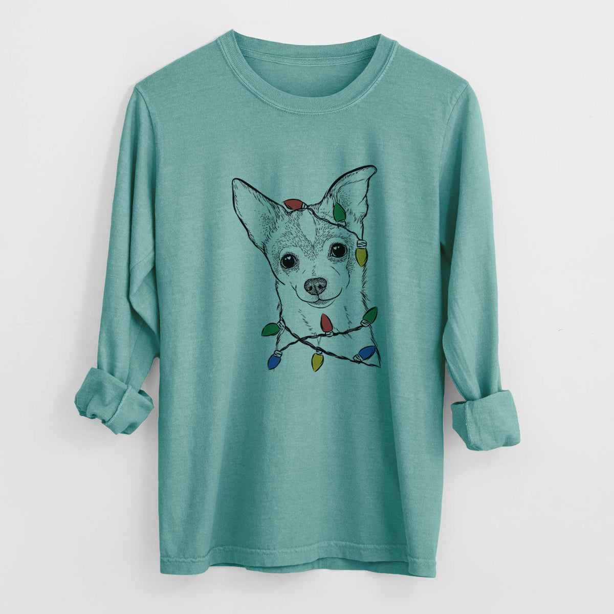 Christmas Lights Buggy the Chihuahua - Heavyweight 100% Cotton Long Sleeve