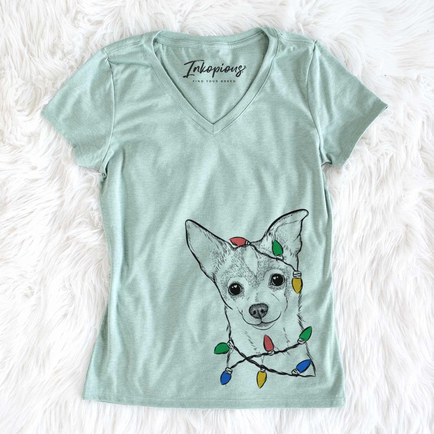 Christmas Lights Buggy the Chihuahua - Women's V-neck Shirt