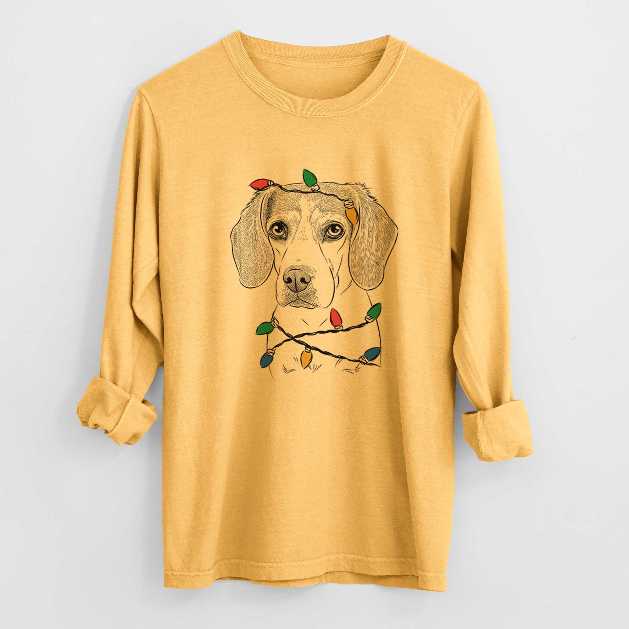 Christmas Lights Bumbee the Beagle - Heavyweight 100% Cotton Long Sleeve