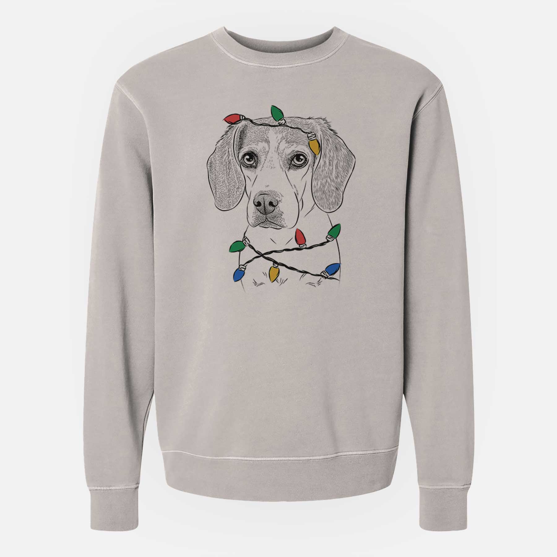 Christmas Lights Bumbee the Beagle - Unisex Pigment Dyed Crew Sweatshirt