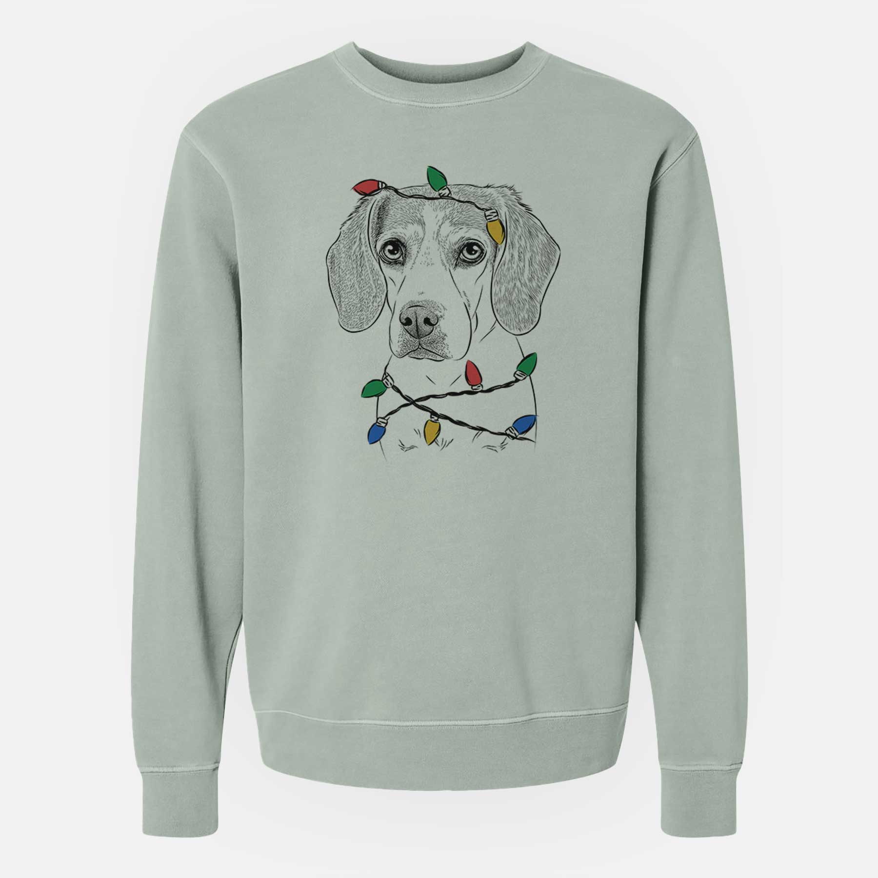 Christmas Lights Bumbee the Beagle - Unisex Pigment Dyed Crew Sweatshirt