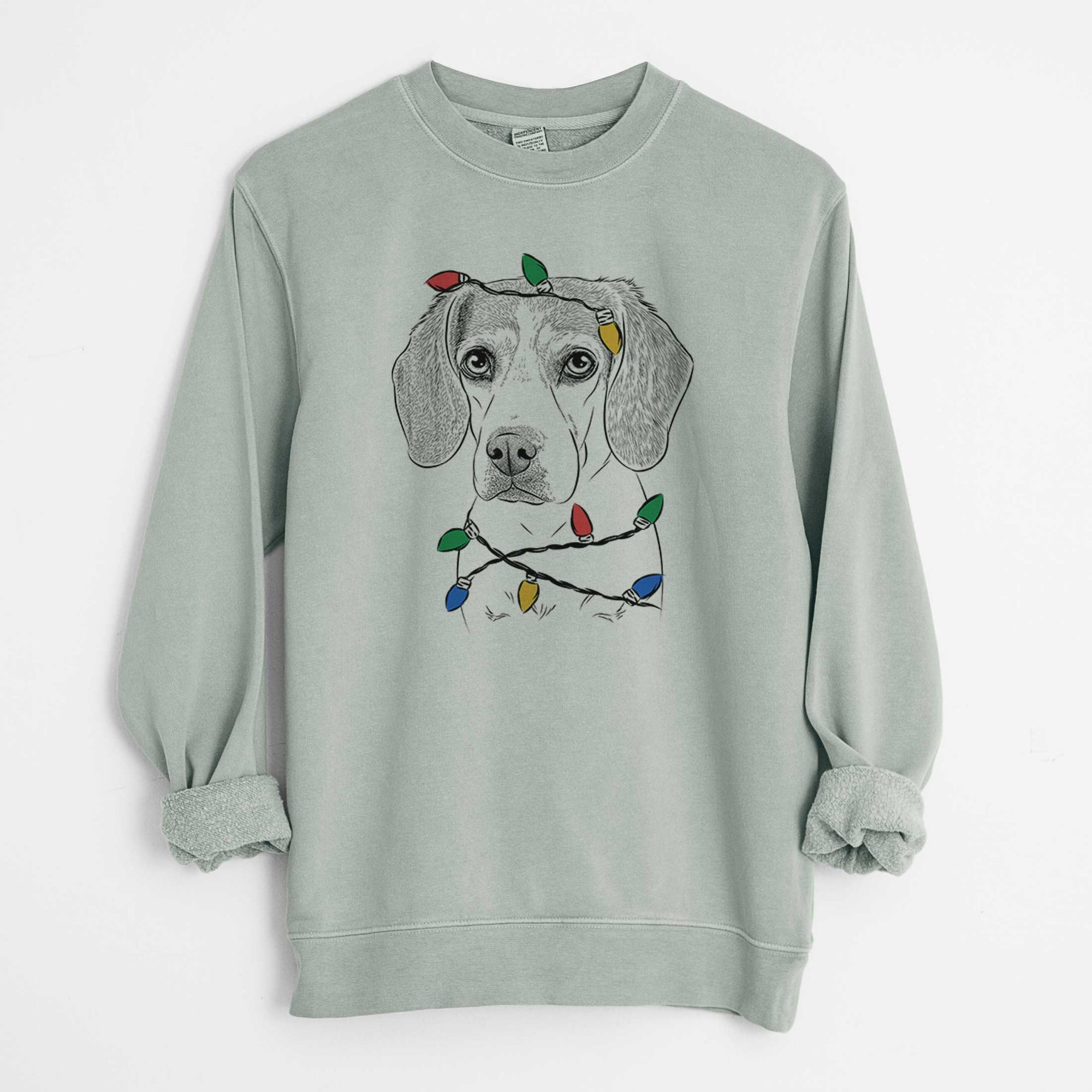 Christmas Lights Bumbee the Beagle - Unisex Pigment Dyed Crew Sweatshirt