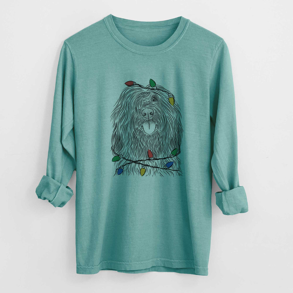 Christmas Lights Bundy the Briard - Heavyweight 100% Cotton Long Sleeve