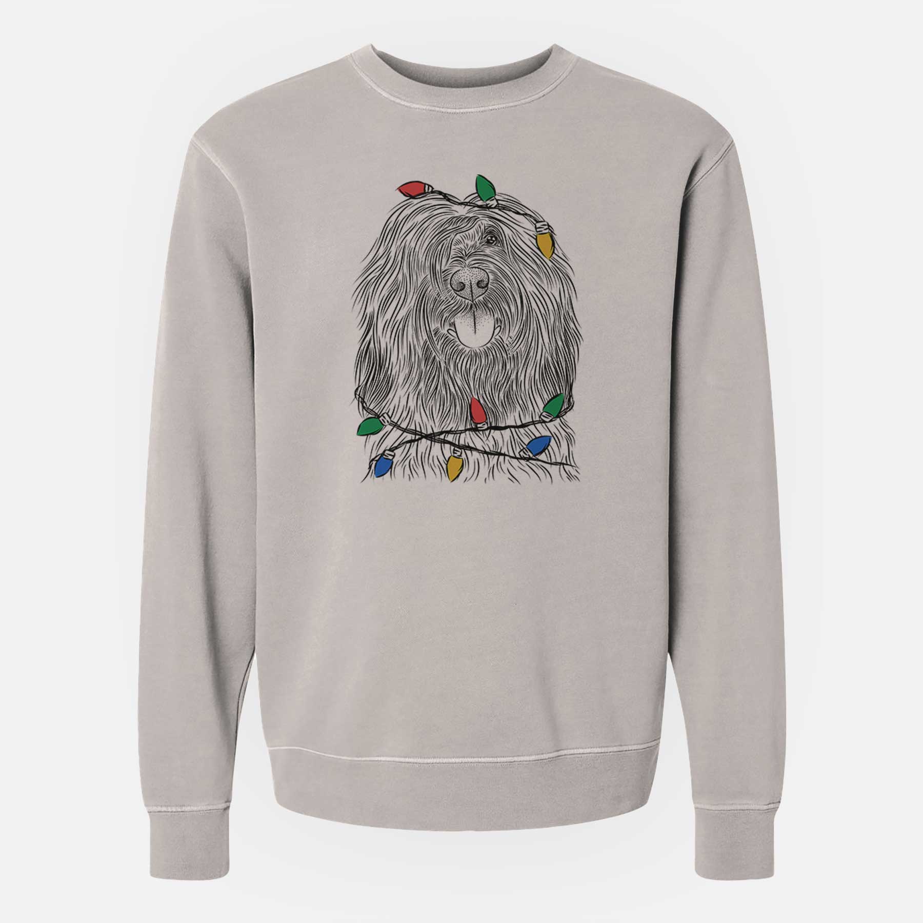 Christmas Lights Bundy the Briard - Unisex Pigment Dyed Crew Sweatshirt