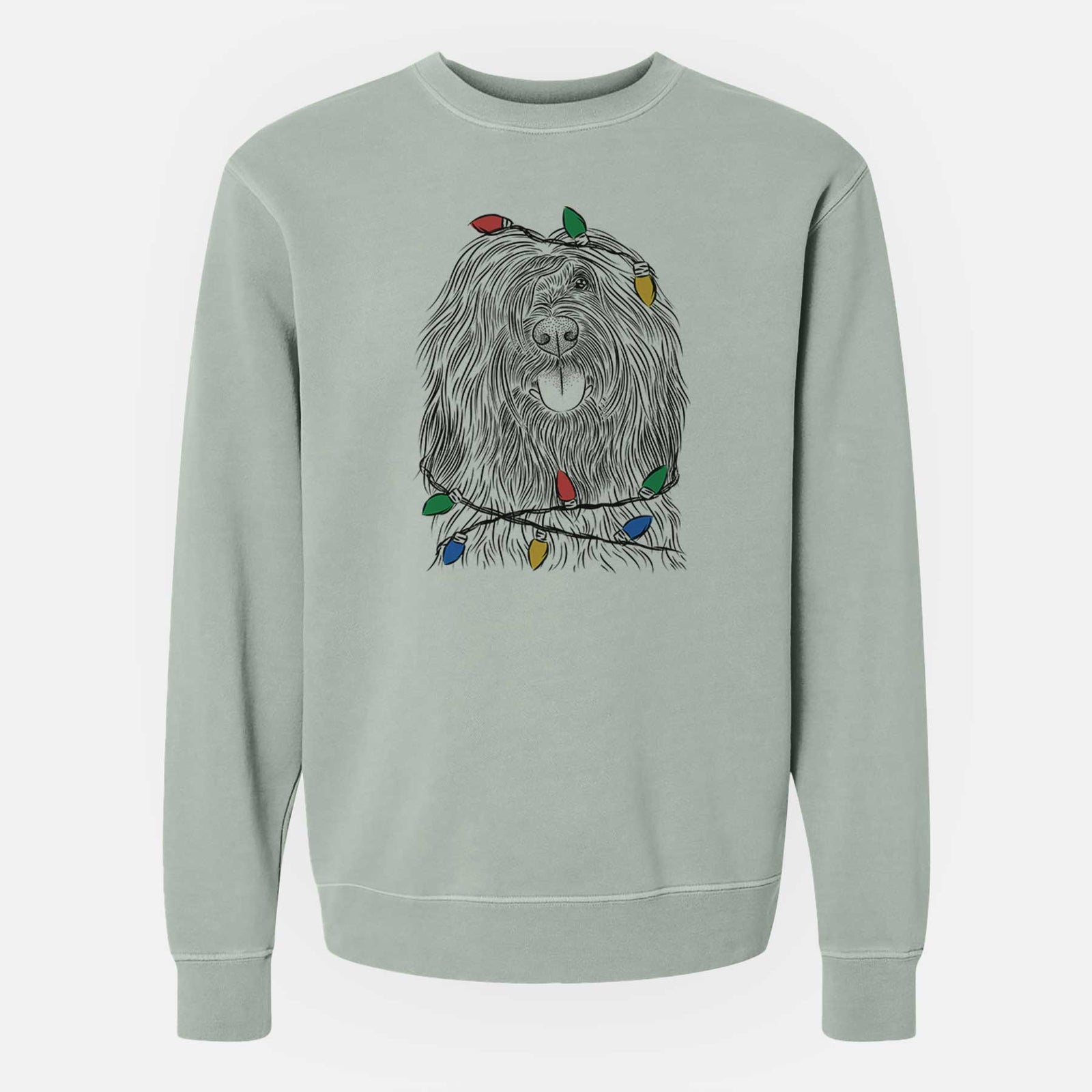 Christmas Lights Bundy the Briard - Unisex Pigment Dyed Crew Sweatshirt