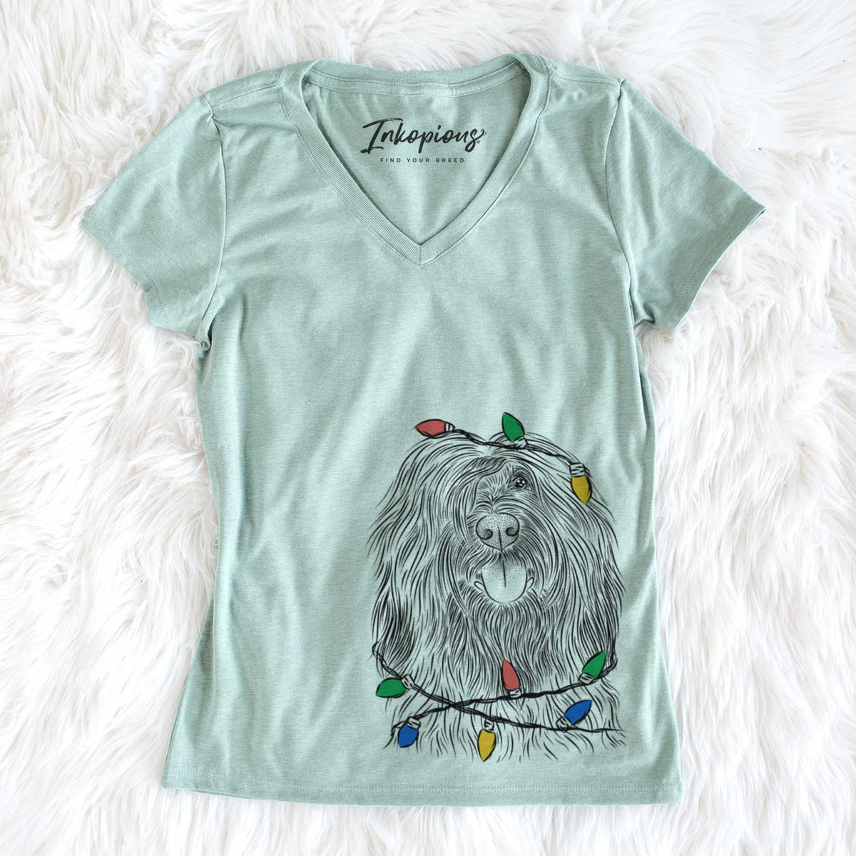 Christmas Lights Bundy the Briard - Women&#39;s V-neck Shirt