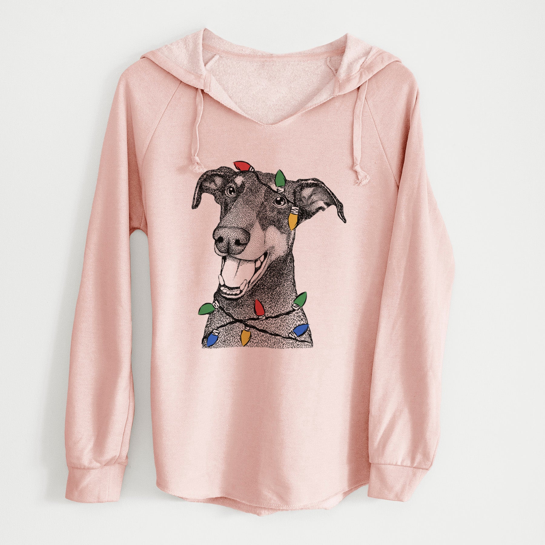 Christmas Lights Bunnie the Doberman Pinscher - Cali Wave Hooded Sweatshirt