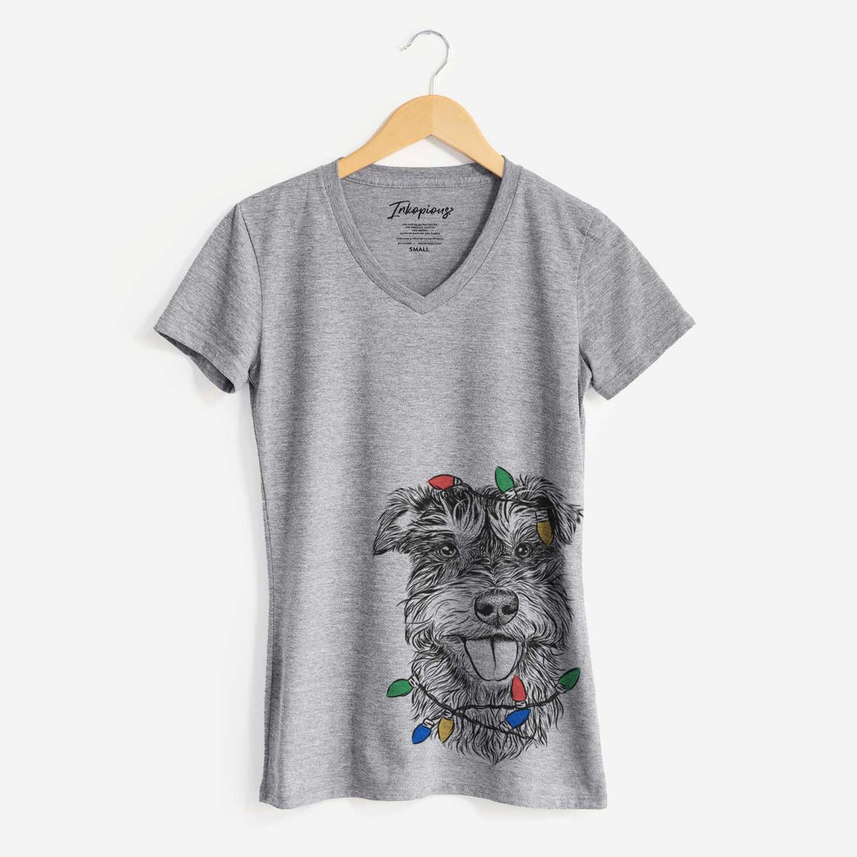 Christmas Lights Buster the Schnoodle - Women's V-neck Shirt
