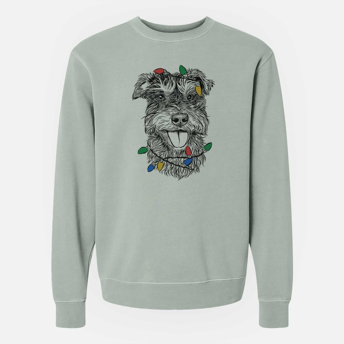 Christmas Lights Buster the Schnoodle - Unisex Pigment Dyed Crew Sweatshirt
