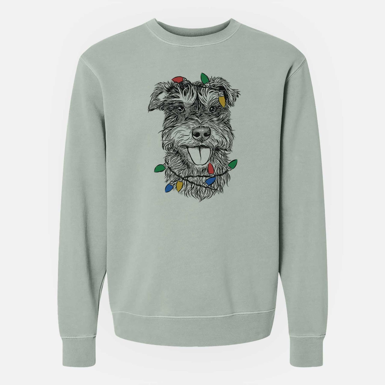 Christmas Lights Buster the Schnoodle - Unisex Pigment Dyed Crew Sweatshirt