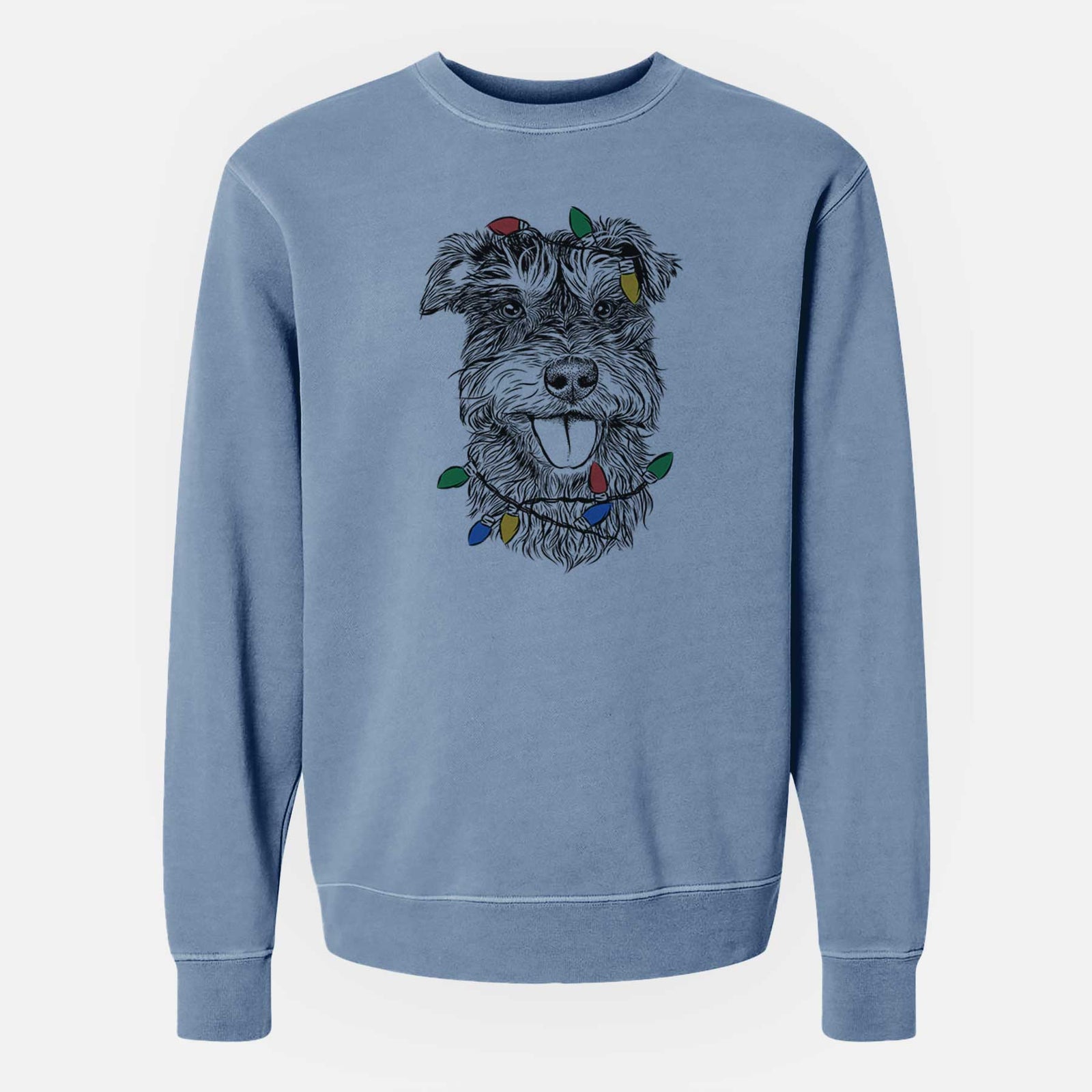 Christmas Lights Buster the Schnoodle - Unisex Pigment Dyed Crew Sweatshirt