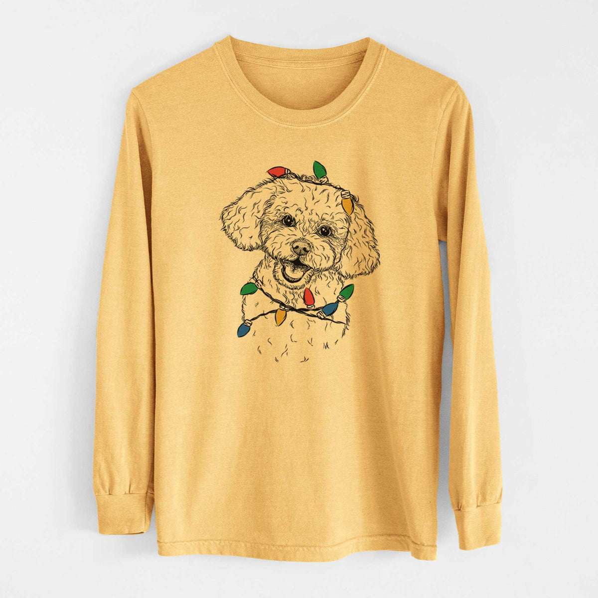 Christmas Lights Caesar the Bichon Frise - Heavyweight 100% Cotton Long Sleeve