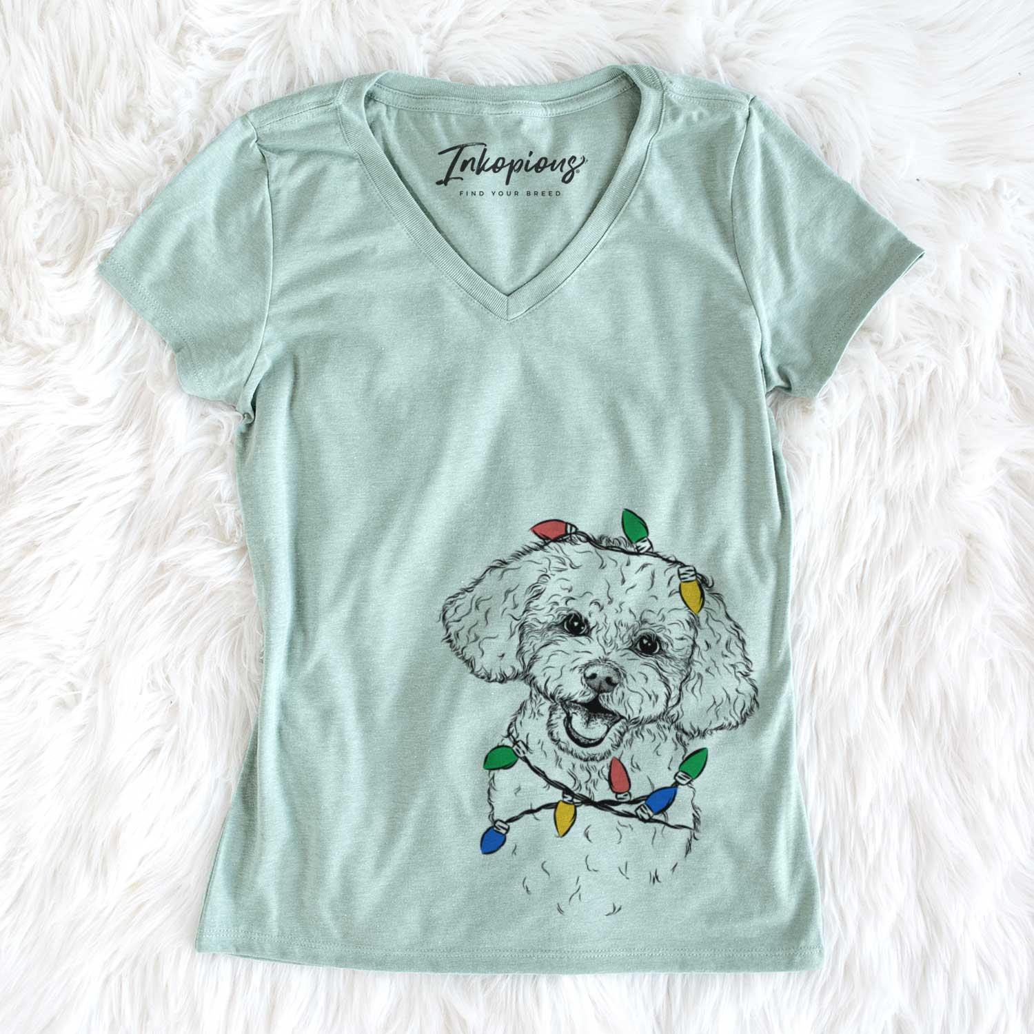 Christmas Lights Caesar the Bichon Frise - Women's V-neck Shirt