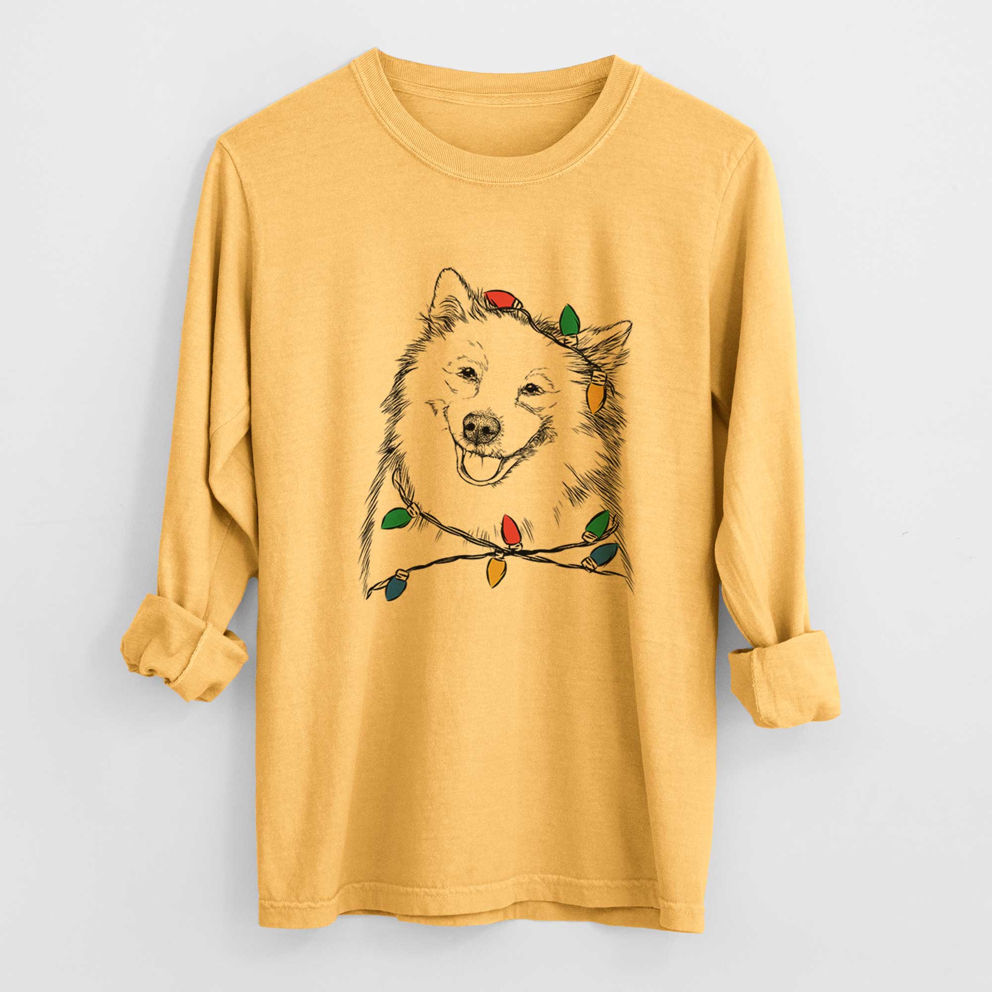 Christmas Lights Caico the Samoyed - Heavyweight 100% Cotton Long Sleeve