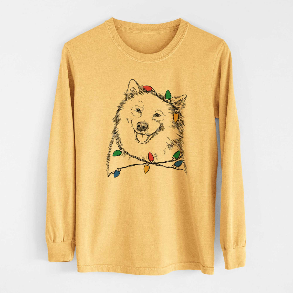 Christmas Lights Caico the Samoyed - Heavyweight 100% Cotton Long Sleeve