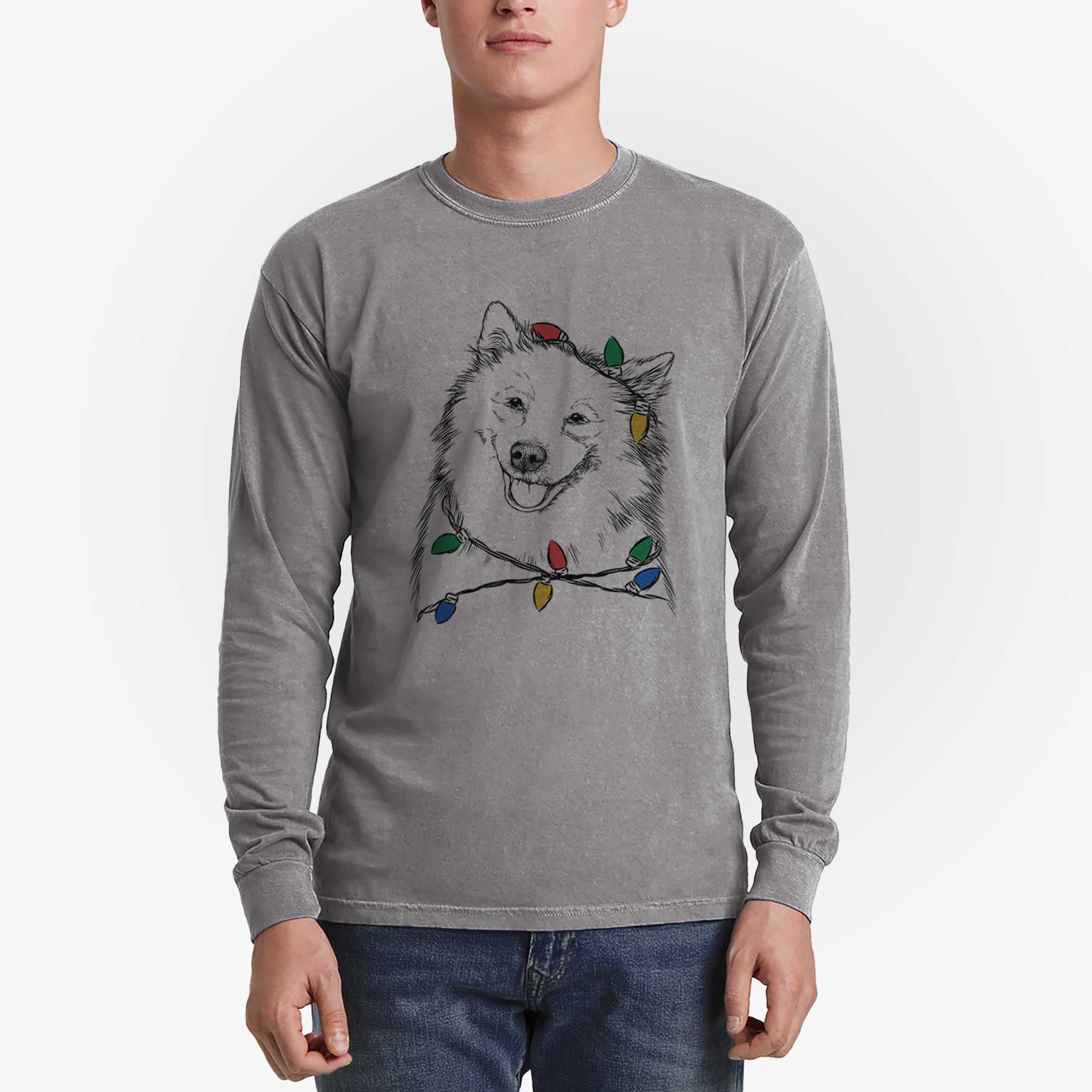 Christmas Lights Caico the Samoyed - Heavyweight 100% Cotton Long Sleeve